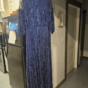 Baltic Born Navy Sequin Long Sleeve Dress